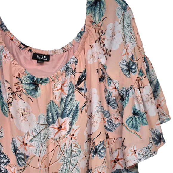 a.n.a A New Approach Pink Flowy Peasant Boho-Style Floral Blouse Lined Size L - Picture 2 of 11